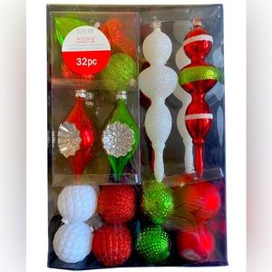 32ct. Red, White & Green Shatterproof Ornaments